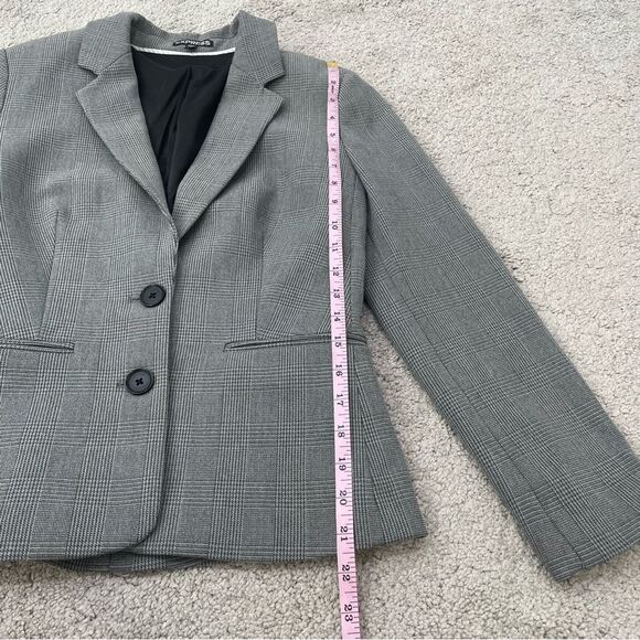 Express Gray Plaid Blazer Jacket with Elbow Pads Size 2 - Picture 10 of 11